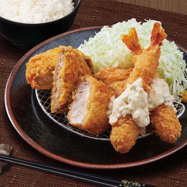 ミックスフライ弁当(エビ2ヒレ1メンチ1)